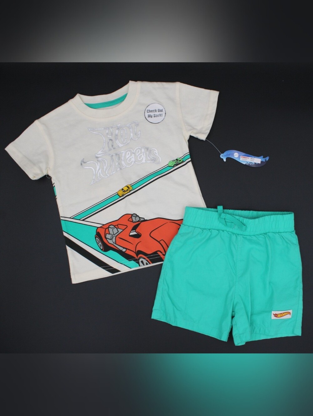 Hot Wheels 2T 2pc Shorts Set – Cream & Teal